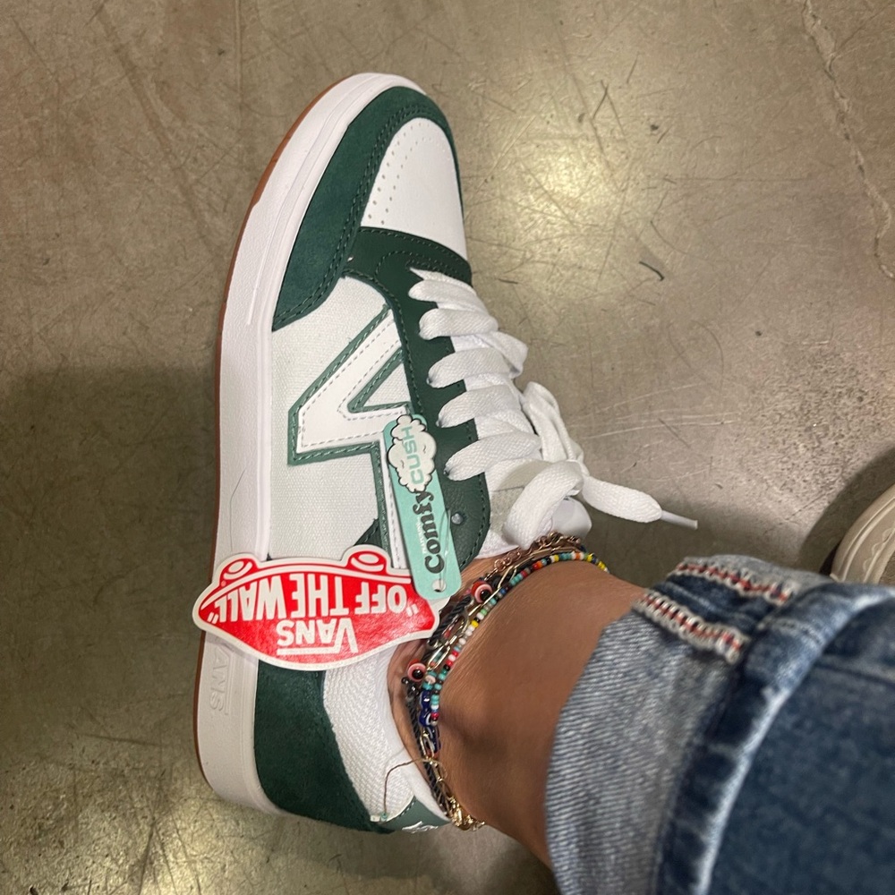 Vans White and Green Sneakers lowlands slightly worn mens7 womens8.5